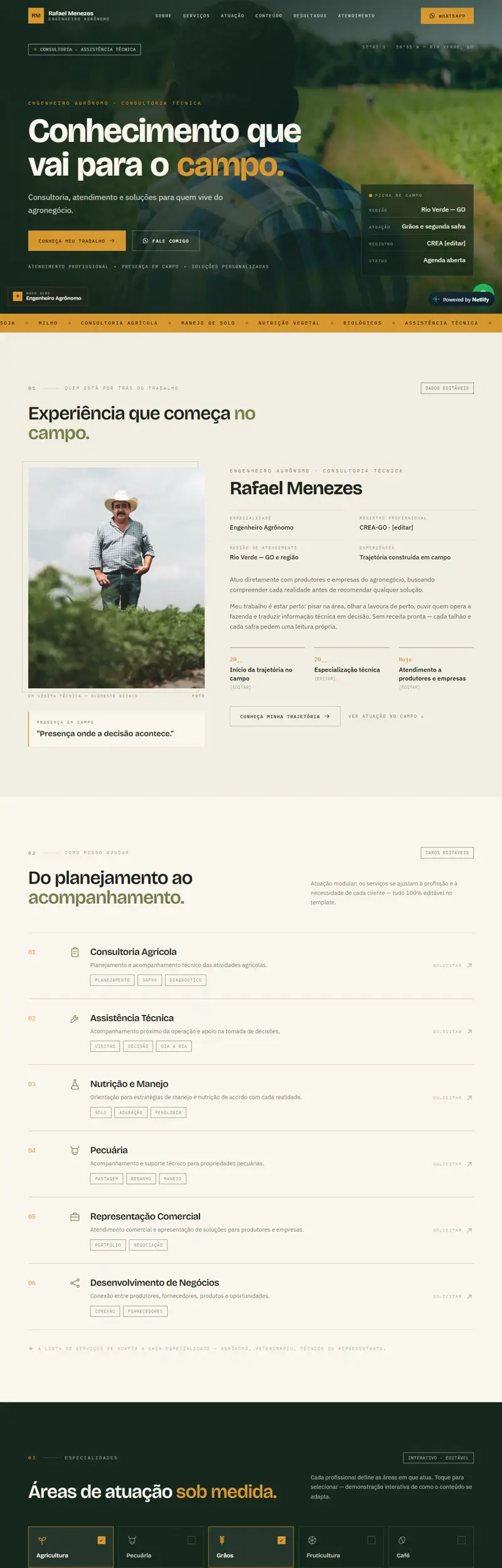Página do site de consultor agronômico