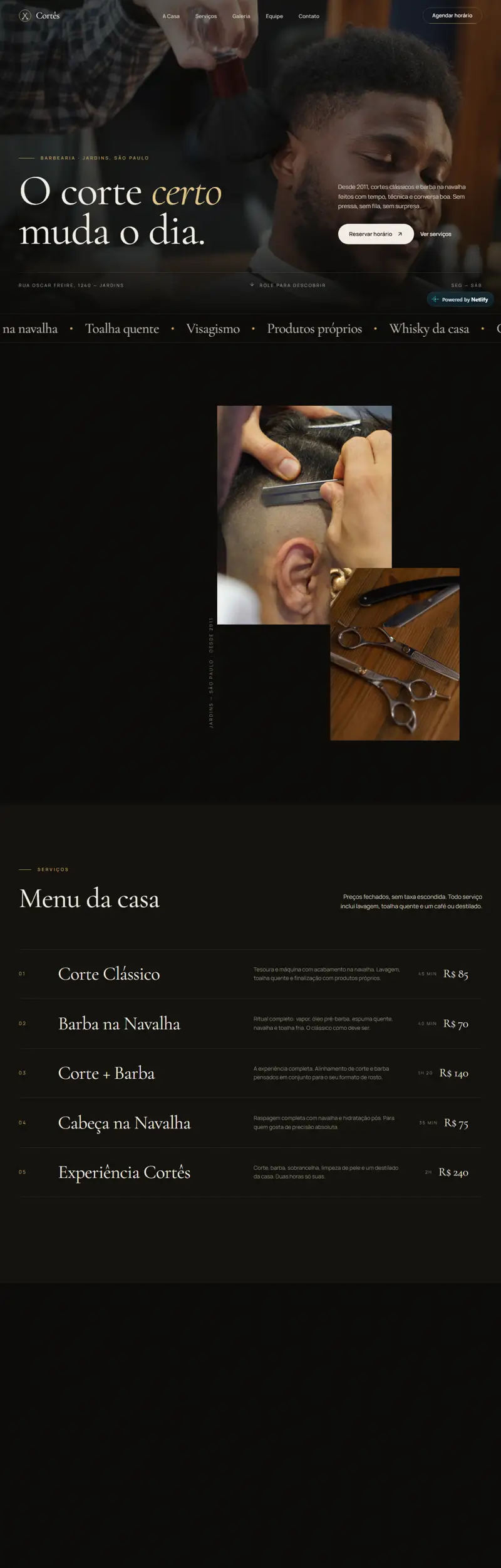 Página do site de barbearia