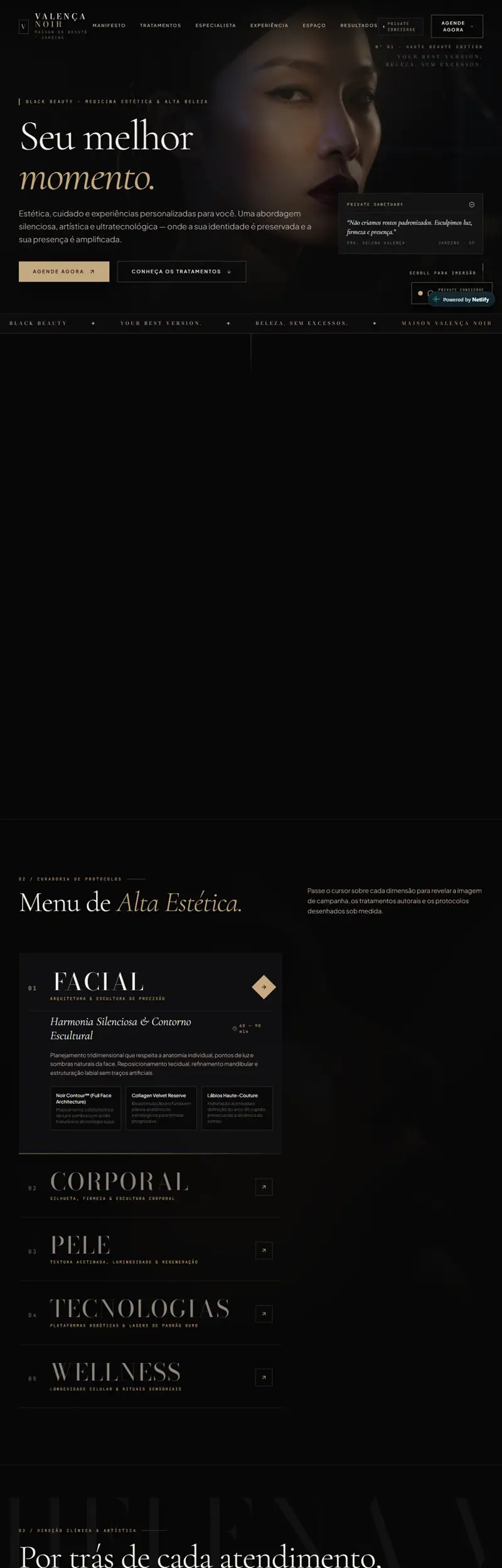 Página do site de clínica de estética