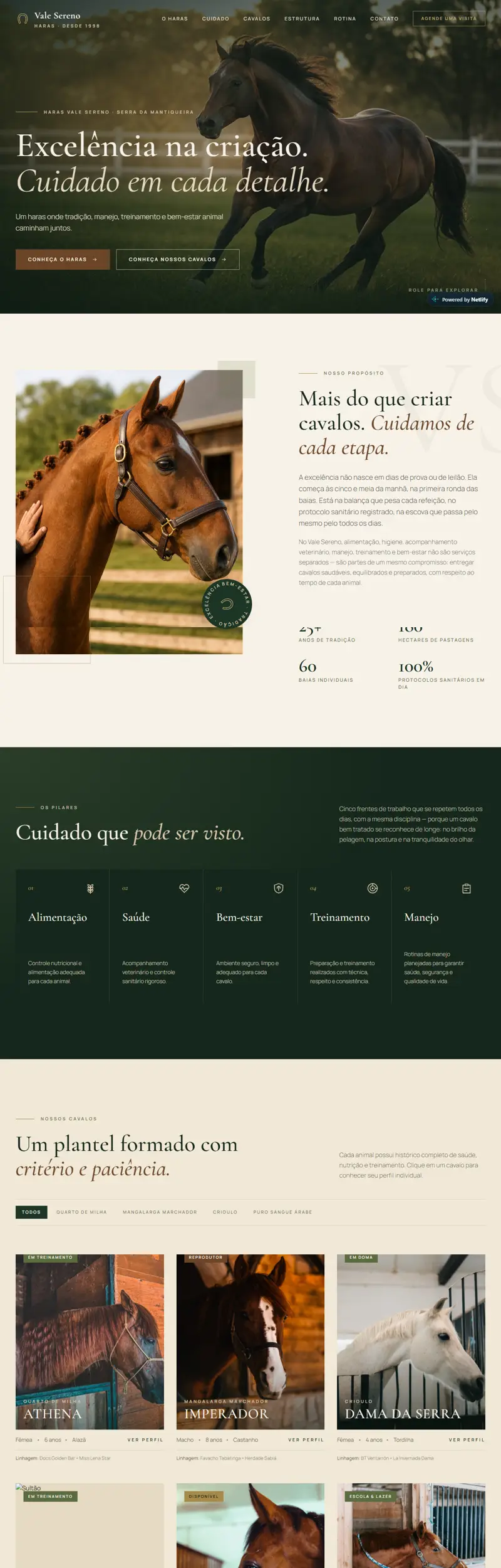 Página do site de haras