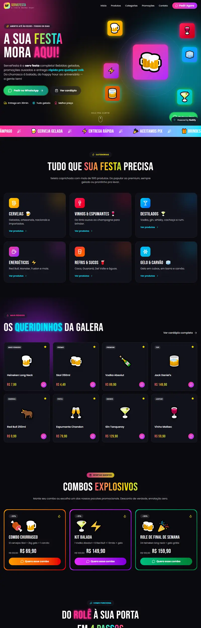 Página do site de distribuidora de bebidas